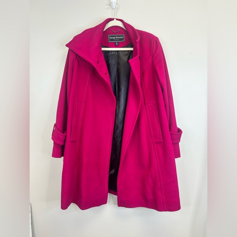 Fushia Parka Coat Fine Australian Lambswool Size 8 Fall Winter Outdoors Retro - Picture 4 of 16
